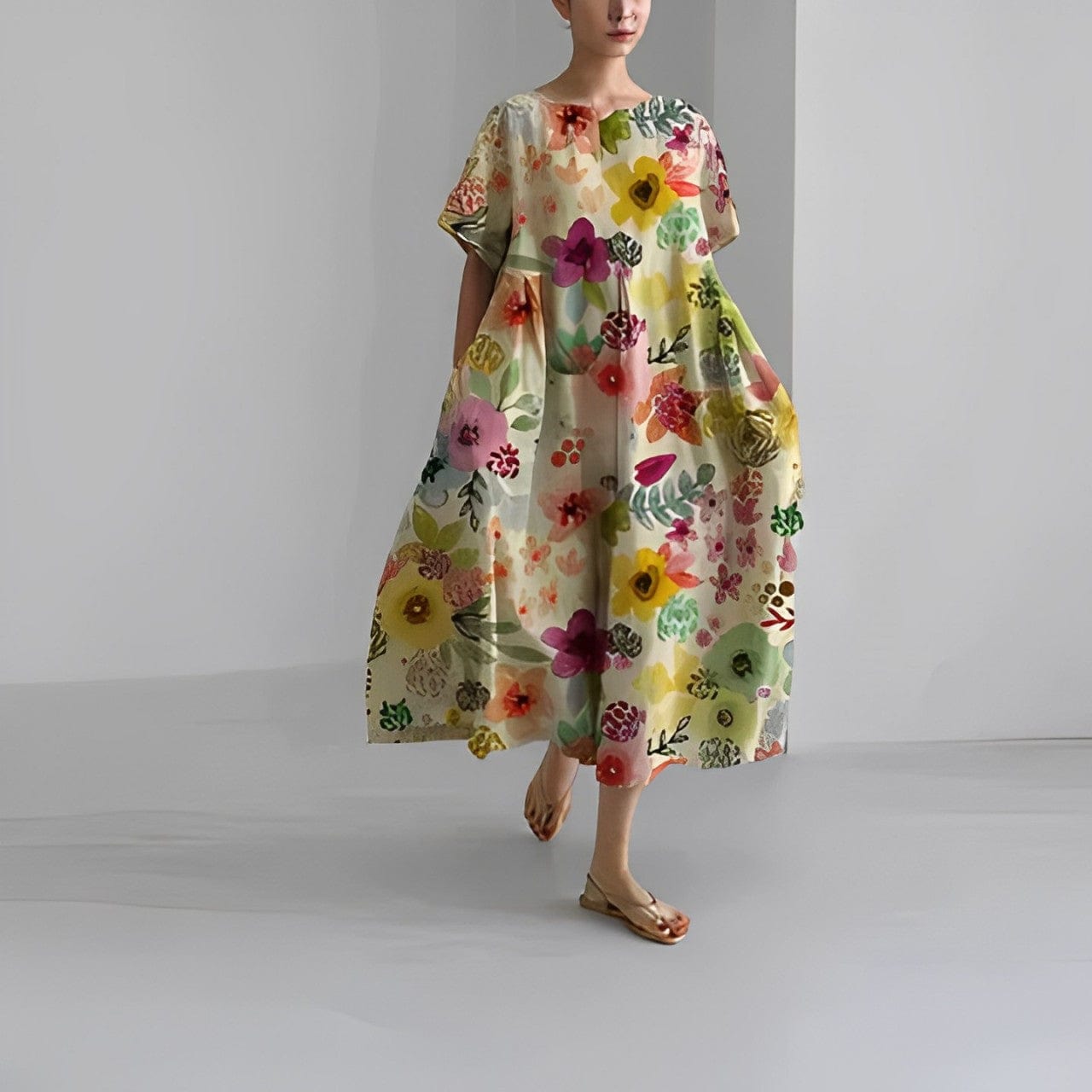 Robe longue femme imprimé floral à manches courtes – Image 5