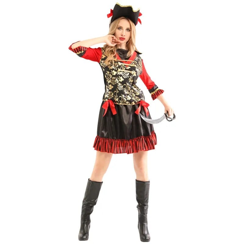 Déguisement pirate femme rayures rouges – Image 5