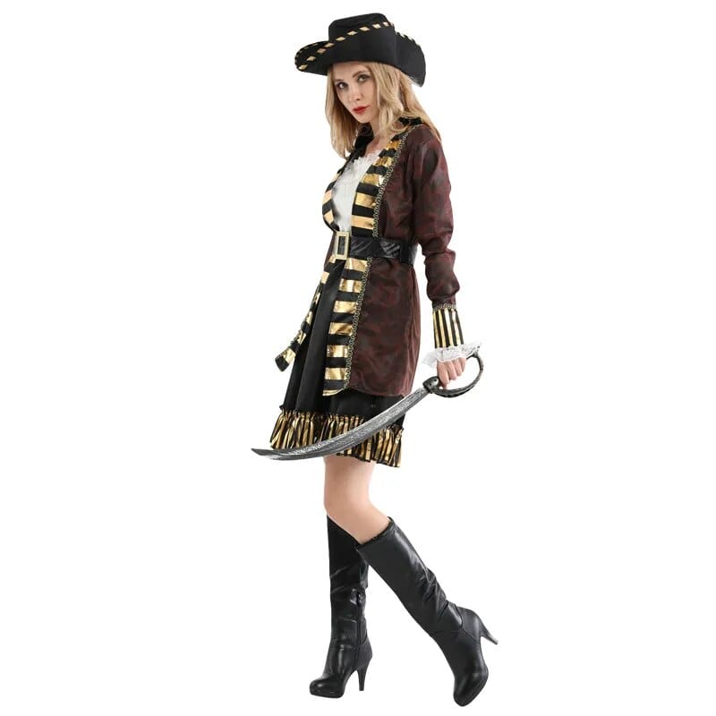 Déguisement pirate femme rayures rouges – Image 3